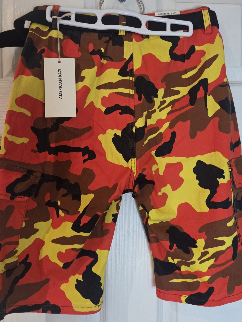 American Bazi Womens Red Yellow Brown Camo Cargo Shorts